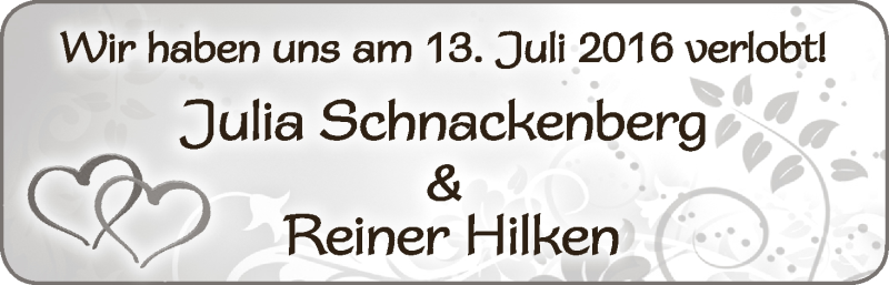 Hochzeitsanzeige von Julia Schnackenberg von Wuemme Zeitung
