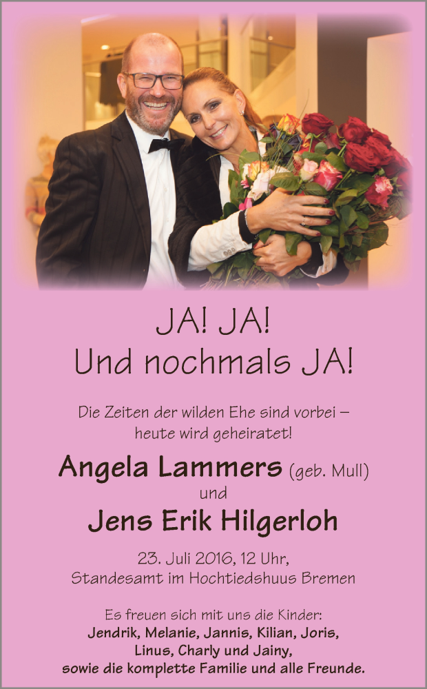 Hochzeitsanzeige von Angela Lammers von WESER-KURIER