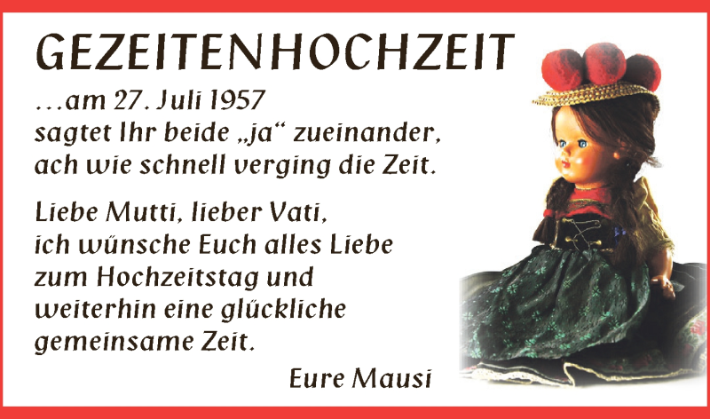Hochzeitsanzeige von Mutti  von Die Norddeutsche