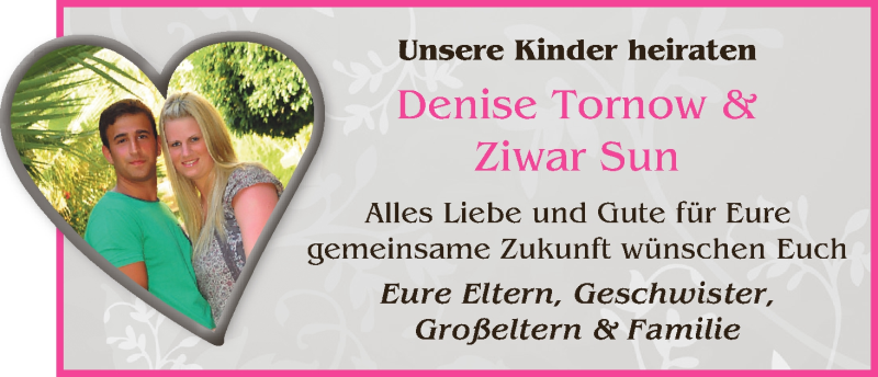 Hochzeitsanzeige von Denise Tornow von WESER-KURIER