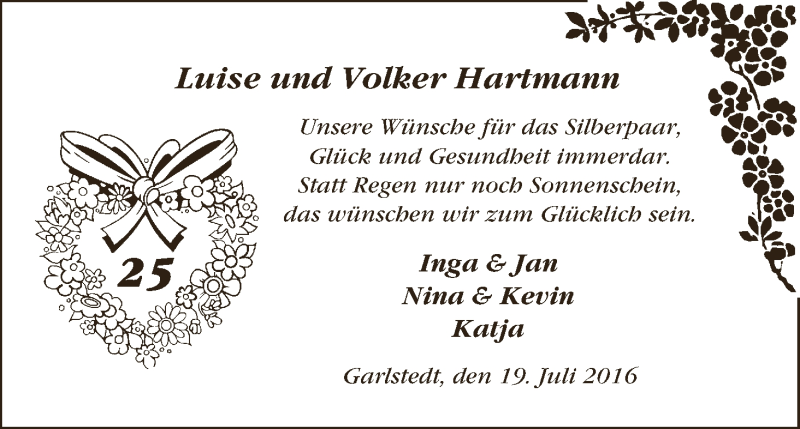 Hochzeitsanzeige von Luise Hartmann von Osterholzer Kreisblatt