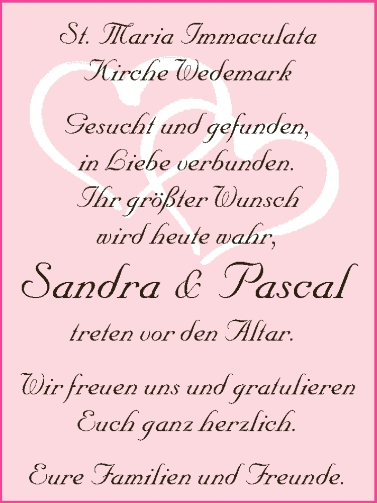 Hochzeitsanzeige von Sandra  von WESER-KURIER