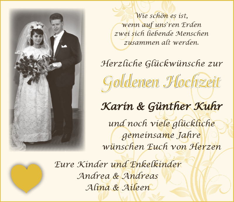 Hochzeitsanzeige von Karin Kuhr von Wuemme Zeitung
