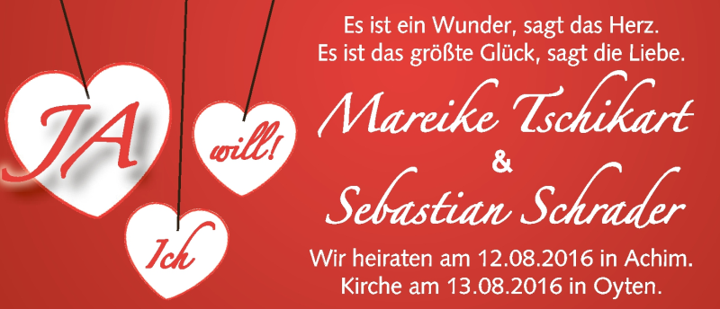 Hochzeitsanzeige von Mareike Tschikart von Achimer Kurier/Verdener Nachrichten