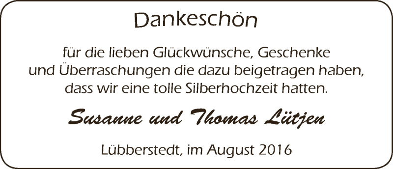 Hochzeitsanzeige von Susanne Lütjen von Osterholzer Kreisblatt