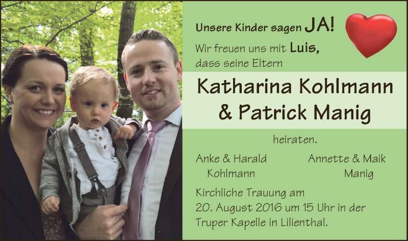 Hochzeitsanzeige von Katharina Kohlmann von Wuemme Zeitung