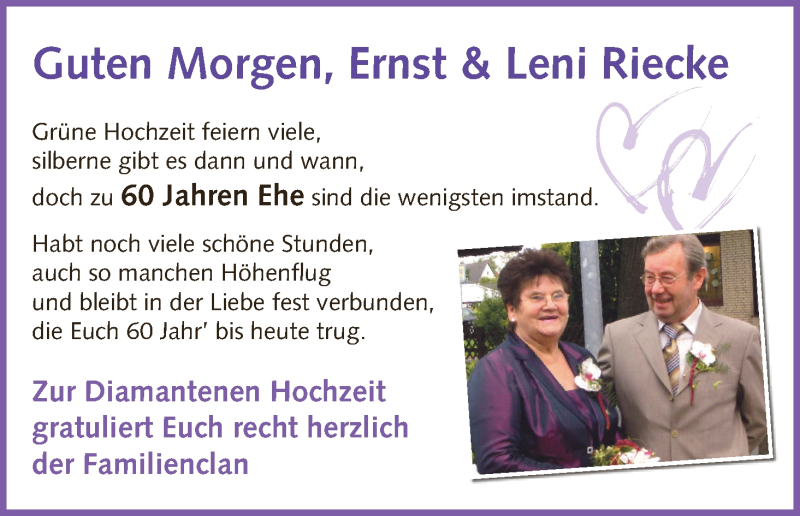 Hochzeitsanzeige von Ernst Riecke von Wuemme Zeitung