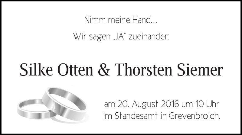 Hochzeitsanzeige von Silke Otten von WESER-KURIER