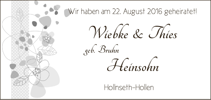 Hochzeitsanzeige von Wiebke Heinsohn von Osterholzer Kreisblatt