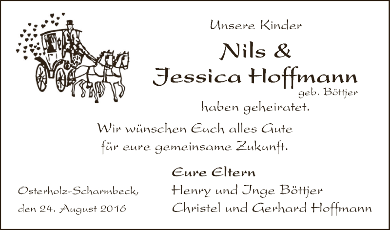 Hochzeitsanzeige von Jessica Hoffmann von Osterholzer Kreisblatt