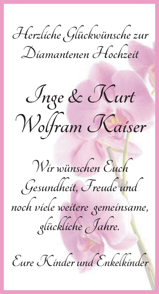Hochzeitsanzeige von Inge Kaiser von WESER-KURIER