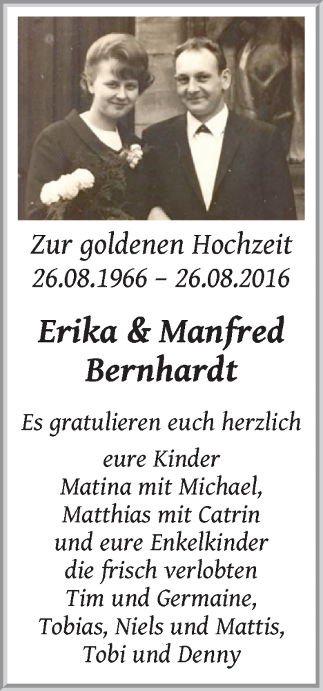 Hochzeitsanzeige von Erika Bernhardt von WESER-KURIER