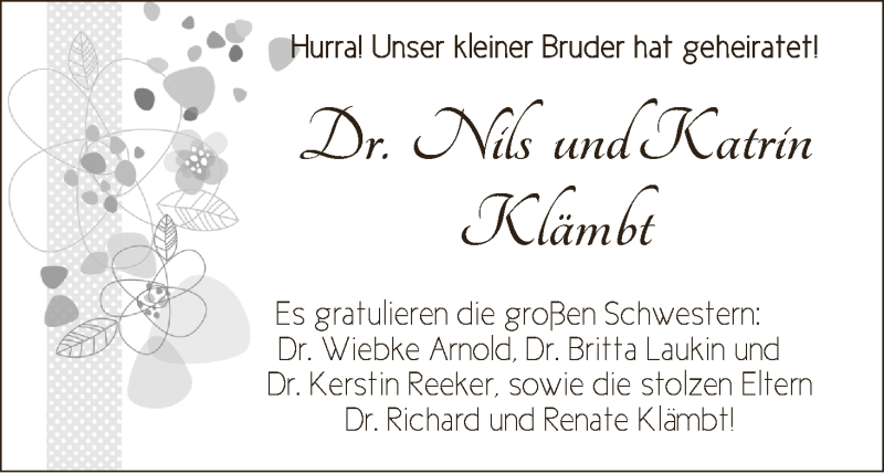 Hochzeitsanzeige von Nils Klämbt von WESER-KURIER