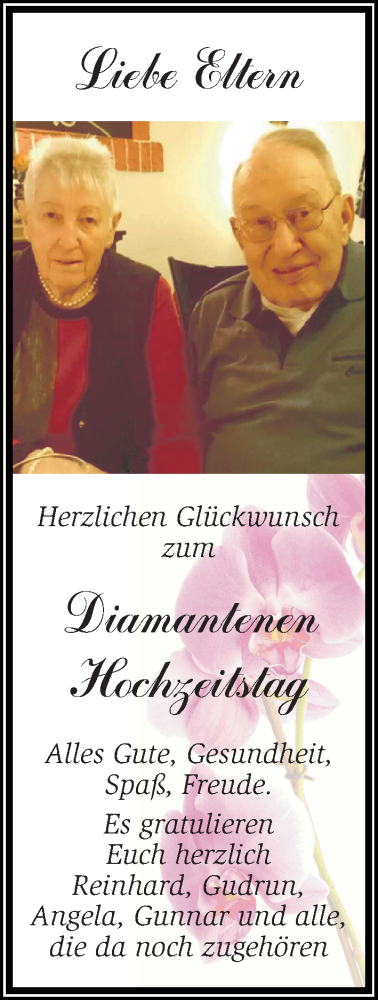 Hochzeitsanzeige von Diamantenen  von WESER-KURIER