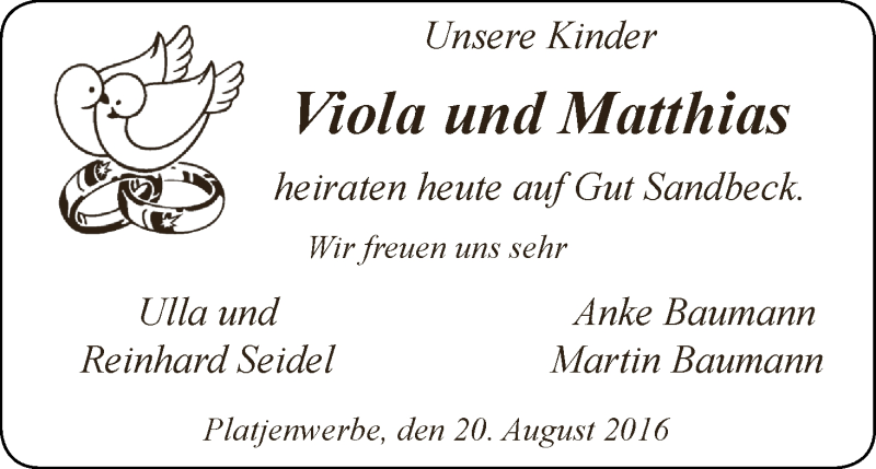 Hochzeitsanzeige von Viola  von Osterholzer Kreisblatt