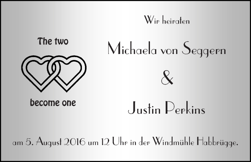 Hochzeitsanzeige von Michaela von Seggern von Die Norddeutsche