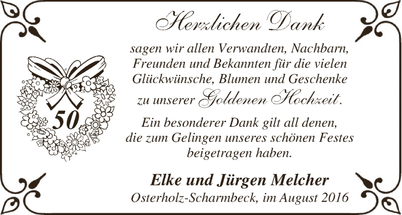 Hochzeitsanzeige von Jürgen Melcher von Osterholzer Kreisblatt