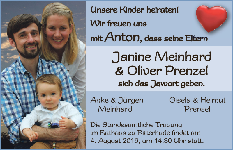 Hochzeitsanzeige von Janine Meinhard von WESER-KURIER
