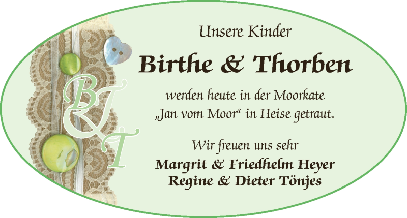 Hochzeitsanzeige von Birthe  von Die Norddeutsche