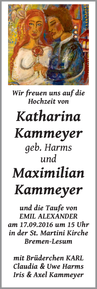 Hochzeitsanzeige von Katharina Kammeyer von WESER-KURIER