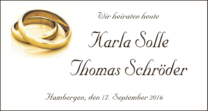 Hochzeitsanzeige von Karla Solle von Osterholzer Kreisblatt
