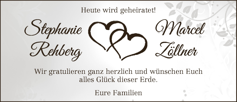 Hochzeitsanzeige von Stephanie Rehberg von Regionale Rundschau/Syker Kurier