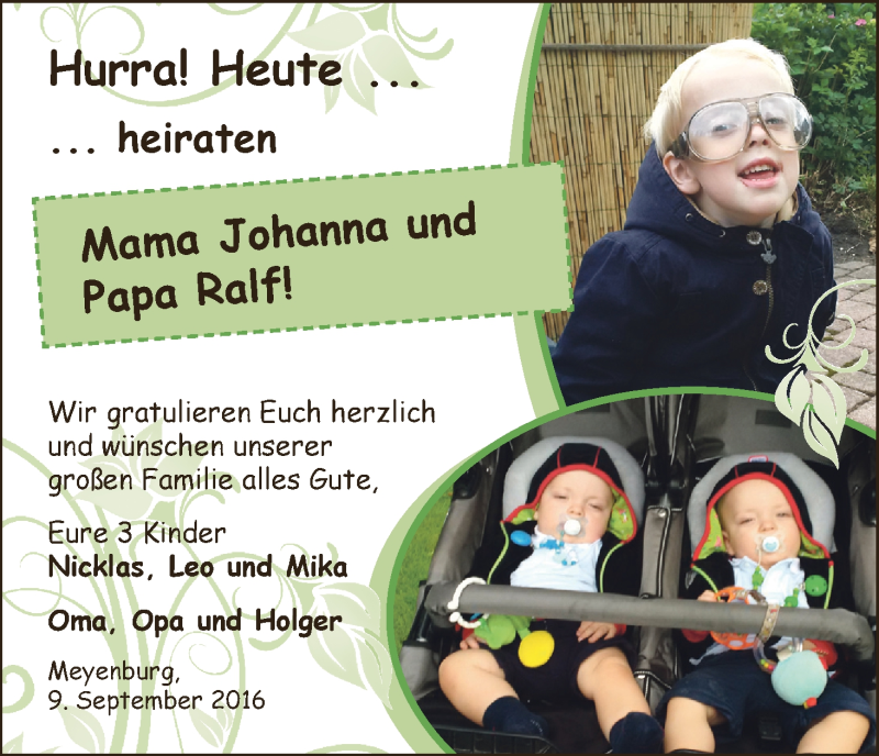 Hochzeitsanzeige von Johanna  von Die Norddeutsche