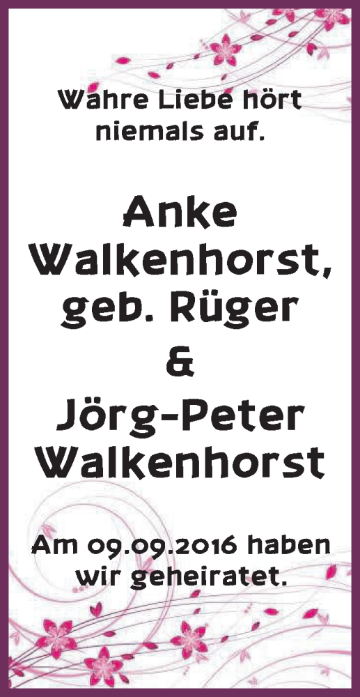 Hochzeitsanzeige von Anke Walkenhorst von WESER-KURIER
