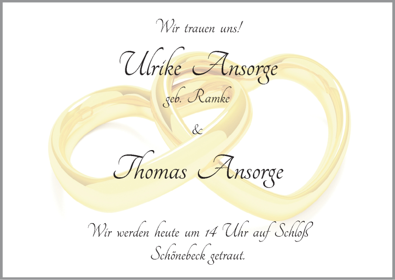 Hochzeitsanzeige von Ulrike Ansorge von WESER-KURIER