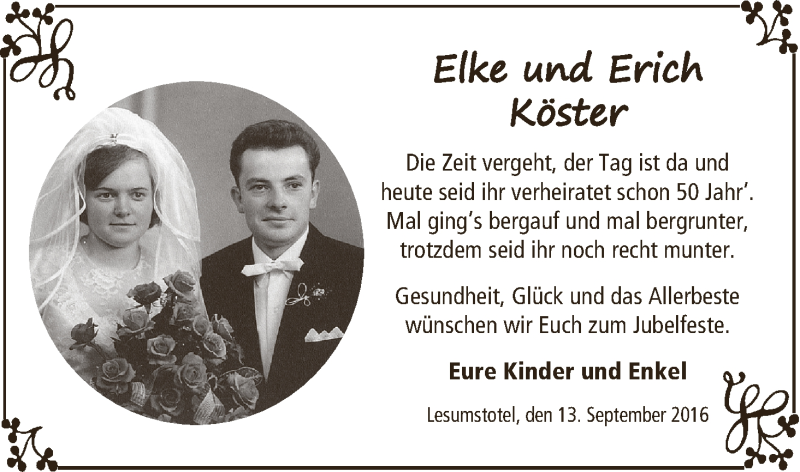 Hochzeitsanzeige von Elke Köster von Osterholzer Kreisblatt
