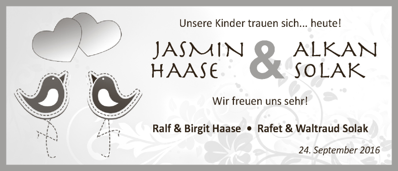 Hochzeitsanzeige von Jasmin Haase von WESER-KURIER
