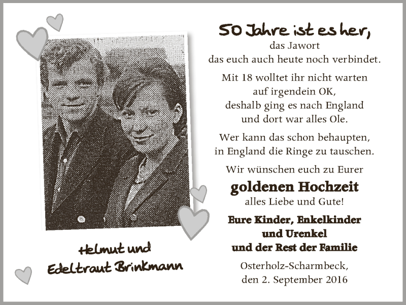 Hochzeitsanzeige von Helmut Brinkmann von Osterholzer Kreisblatt
