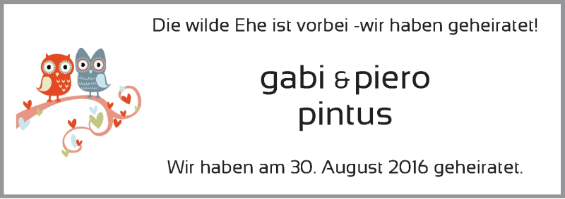 Hochzeitsanzeige von Piero Pintus von WESER-KURIER