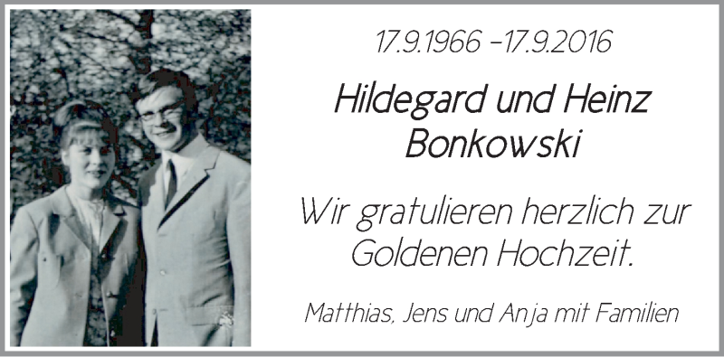 Hochzeitsanzeige von Hildegard Bonkowski von WESER-KURIER