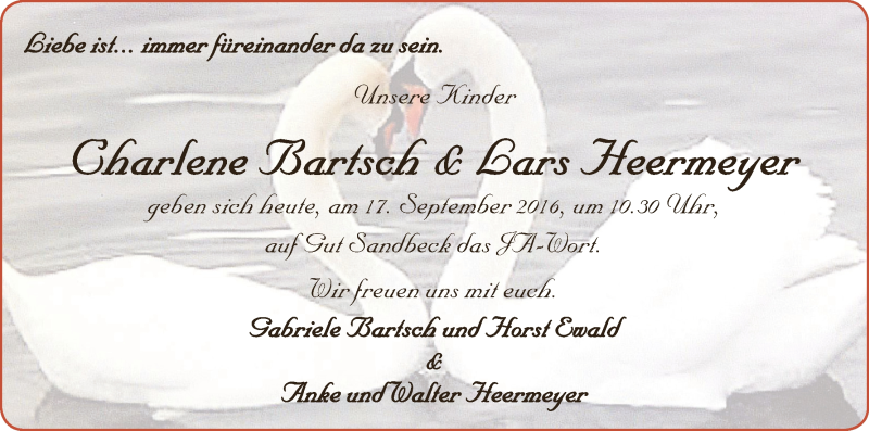 Hochzeitsanzeige von Charlene Bartsch von Osterholzer Kreisblatt