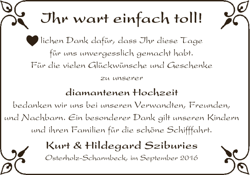 Hochzeitsanzeige von Kurt Sziburies von Osterholzer Kreisblatt