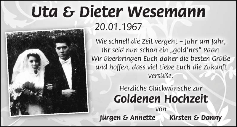Hochzeitsanzeige von Uta Wesemann von Die Norddeutsche