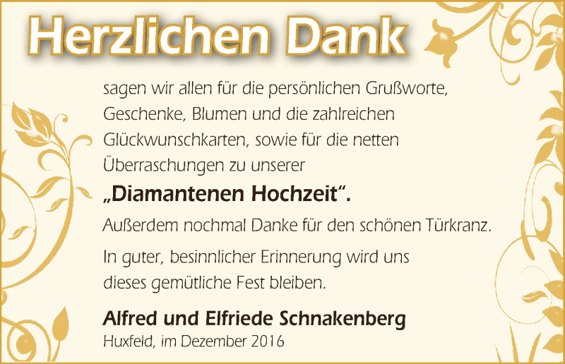 Hochzeitsanzeige von Elfriede Schnakenberg von Wuemme Zeitung