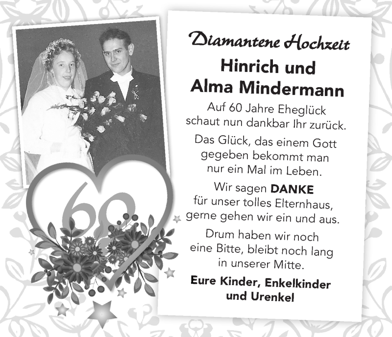 Hochzeitsanzeige von Alma Mindermann von Wuemme Zeitung