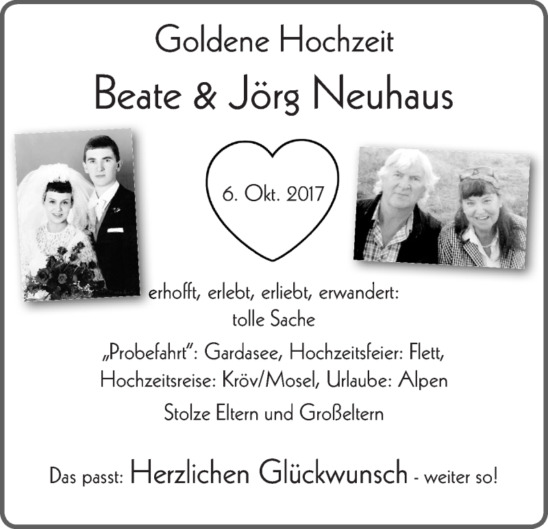 Hochzeitsanzeige von Beate Neuhaus von WESER-KURIER