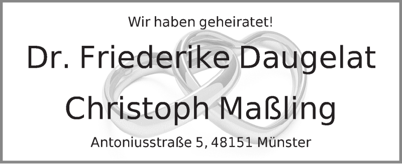 Hochzeitsanzeige von Friederike Daugelat von WESER-KURIER