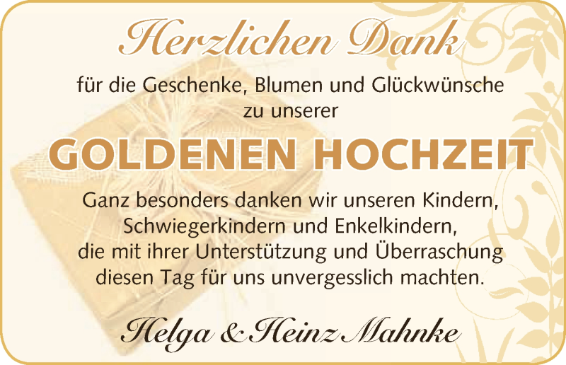 Hochzeitsanzeige von Helga Mahnke von Wuemme Zeitung