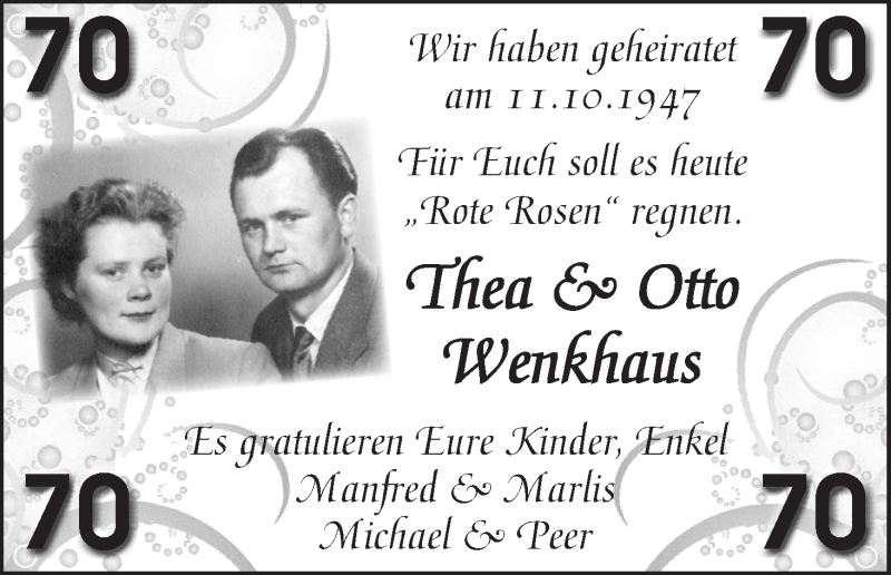Hochzeitsanzeige von Thea Wenkhaus von Die Norddeutsche