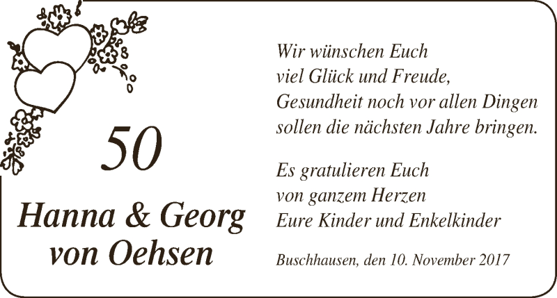 Hochzeitsanzeige von Hanna von Oehsen von Osterholzer Kreisblatt
