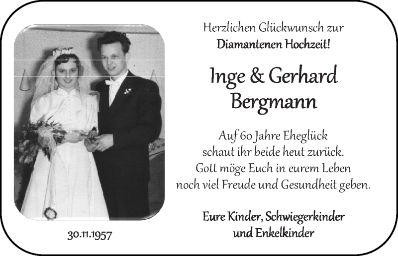 Hochzeitsanzeige von Inge Bergmann von Osterholzer Kreisblatt