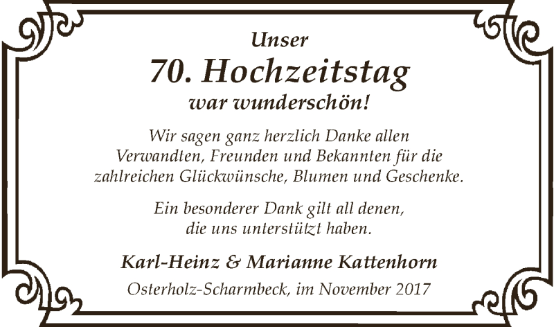 Hochzeitsanzeige von Karl-Heinz Kattenhorn von Osterholzer Kreisblatt