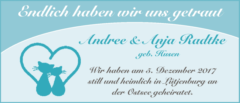 Hochzeitsanzeige von Andree Radtke von WESER-KURIER