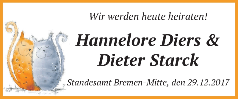 Hochzeitsanzeige von Hannelore Diers von WESER-KURIER