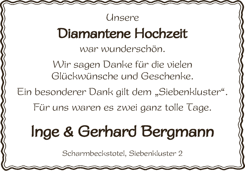 Hochzeitsanzeige von Inge Bergmann von Osterholzer Kreisblatt