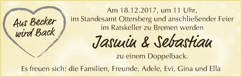 Hochzeitsanzeige von Jasmin  von WESER-KURIER